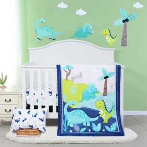 3-Piece Baby Boy Dinosaur Crib Bedding Set with Microfiber Quilt